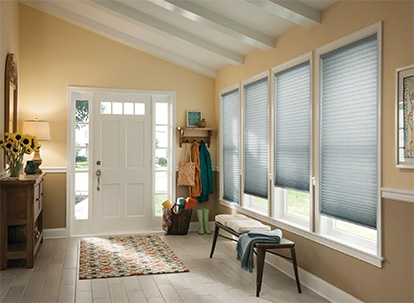 an image of Blindsmax Ultra Cellular honeycomb shades in a modern foyer.